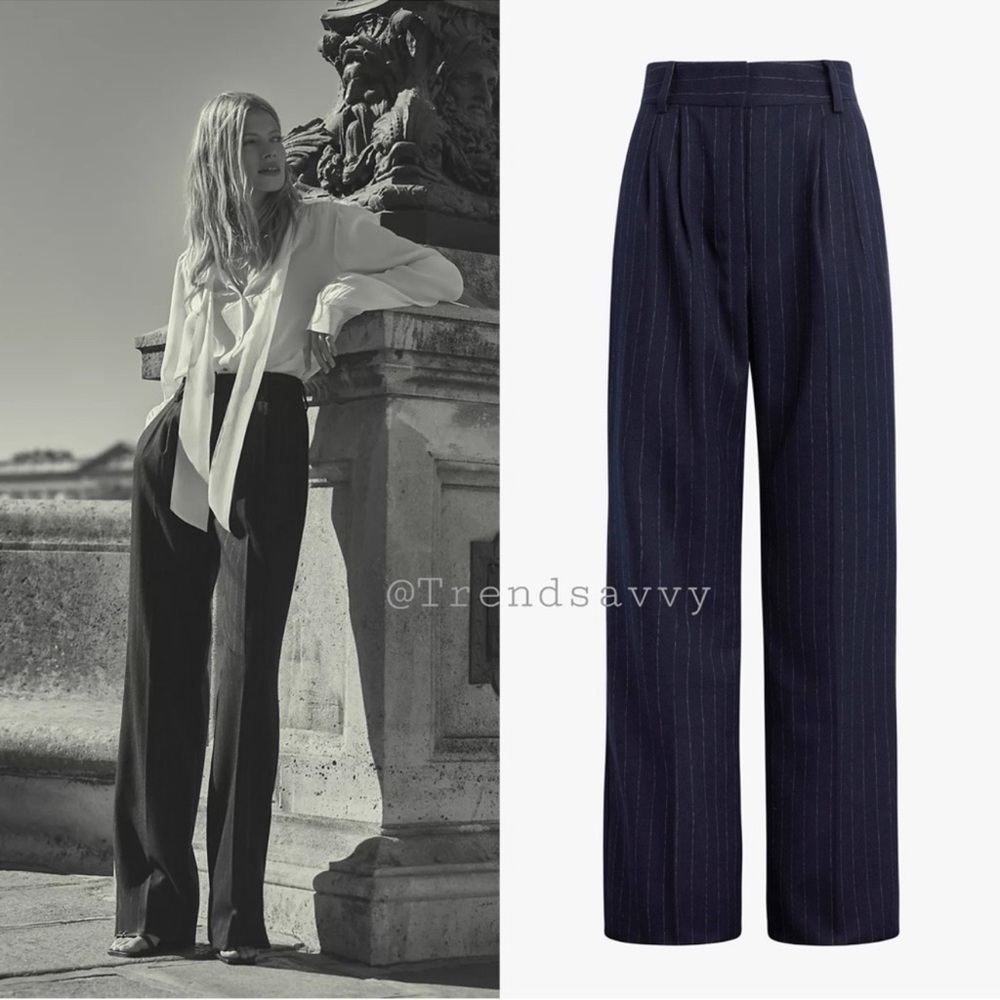 Anthropologie Favorite Daughter The Favorite Pinstripe Tailor Pants Navy 12 NWT
